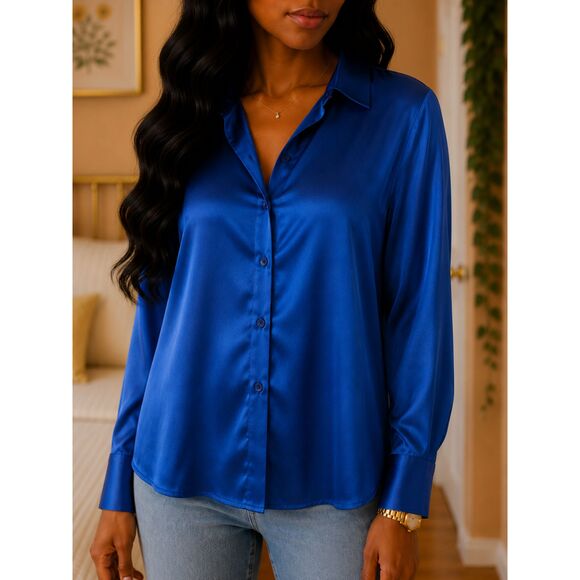 Essentials by Milano Tops - Essentials by Milano Blue Button Up Long Sleeve XL Blouse Officecore Corporate